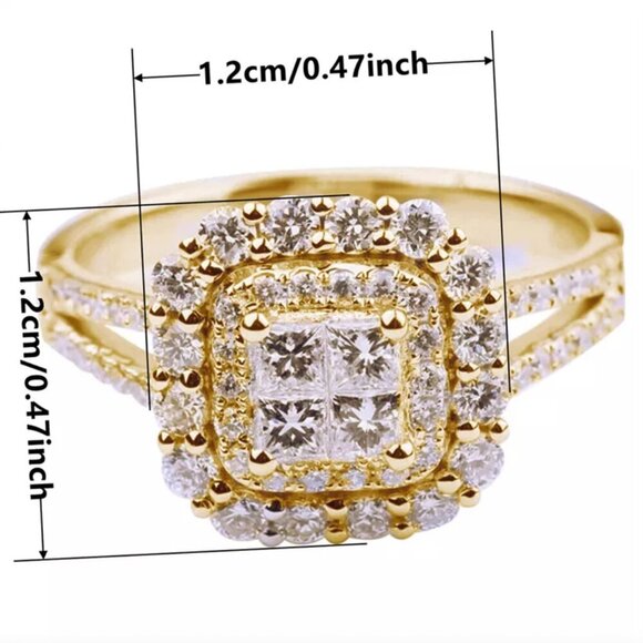 NEW 18k Yellow Gold Diamond Ring Cushion Cut Halo Ring - Picture 6 of 7